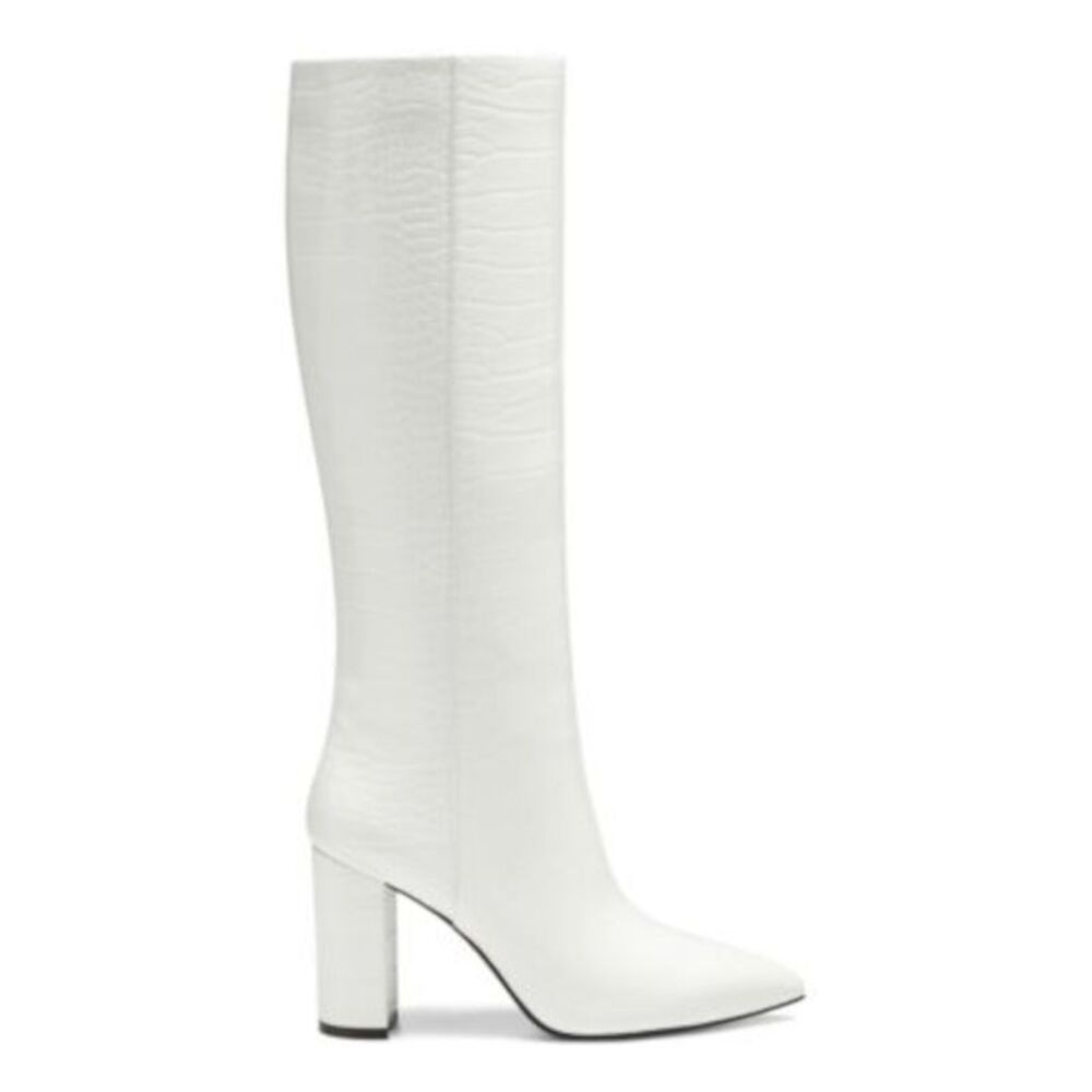 INC Womens White Crocodile Goring Paiton Pointed Toe Block Heel Boots 10.5 M